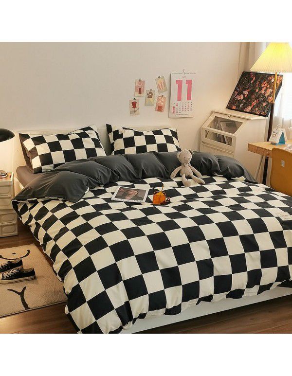 The manufacturer sells directly to Nordic simple spring and autumn wash cotton four piece single double light luxury dormitory bed sheet and quilt cover