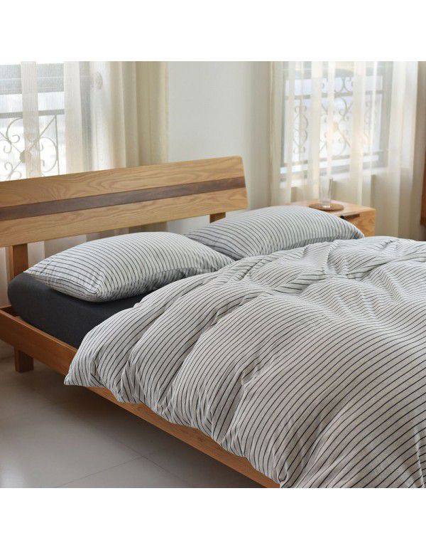 Quilt Cover Indian Cotton Knitted Cotton Quilt Cover Cotton Pillow Case Stripe Set Fitted Sheet Sheet Nantong Home Textile Wholesale