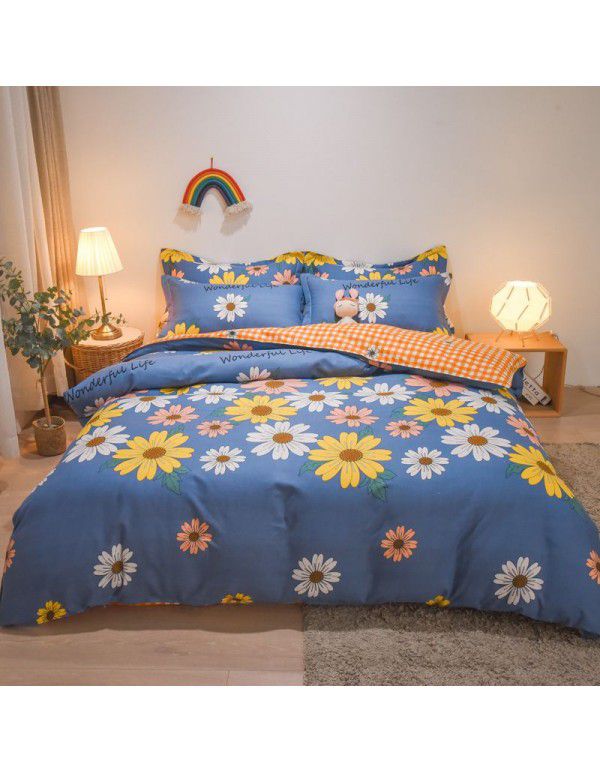 Hengyuan sample pure cotton brushed four piece set thickened warm bed sheet quilt cover four piece set student dormitory three piece set wholesale