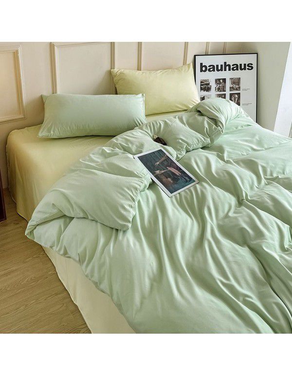 Ins style simple four piece set solid color washed cotton student dormitory three piece bed sheet quilt cover bedding wholesale