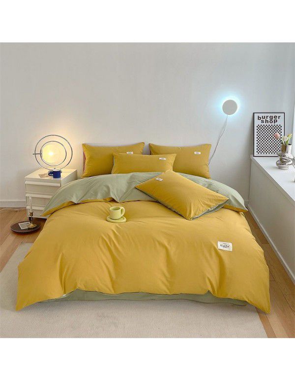 New Four Piece Set Four Season Student Three Piece Set Solid Color Fitted Sheet Double Duvet Cover