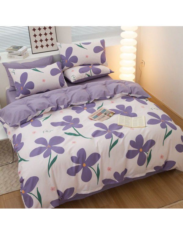 100% cotton four piece set cotton sheet quilt cover student dormitory quilt cover fitted sheet spring summer bed three piece set
