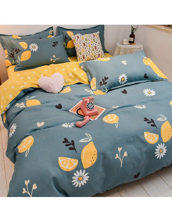 Cotton brushed four piece fitted sheet small fresh thickened sheet quilt cover three piece bedding gift wholesale