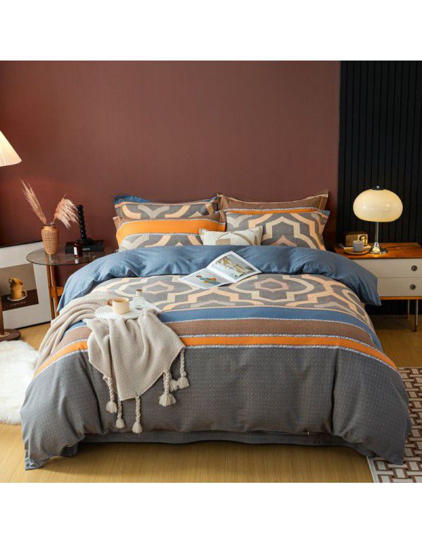 Warm in autumn and winter, pure cotton, thickened, brushed, four piece cotton bed sheet, single quilt cover, bedding, household wholesale