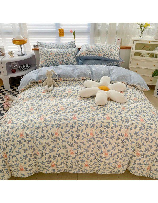 Hot selling ins Pastoral 60 Thread Count Cotton 4-Piece Set Printed Cotton Small Fresh Flat Sheet Quilt Cover Fitted Sheet Set Postage Package