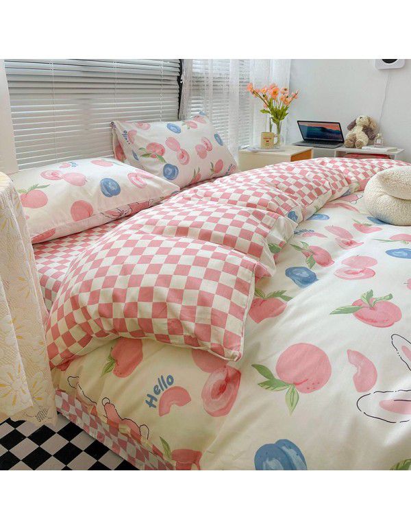 Wholesale of all cotton small fresh four piece sets of single and double student dormitories, all cotton printed sheets, quilt covers, gifts, three piece sets