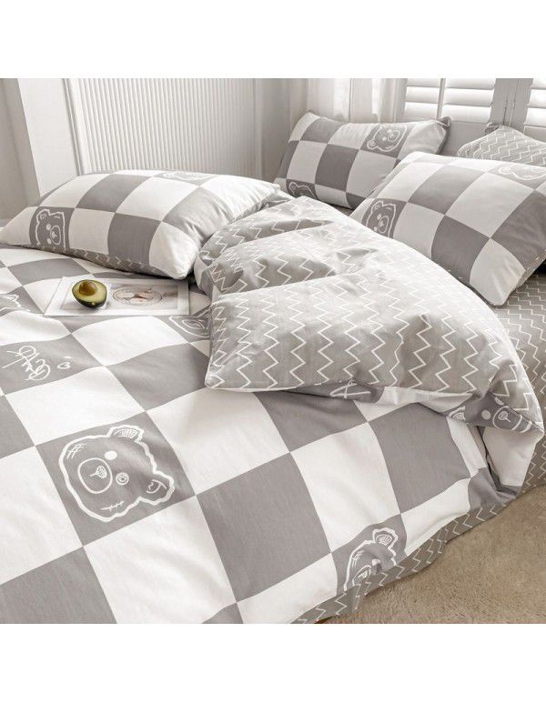 Small fresh cotton 4-piece set, pure cotton 3-piece set, bed sheet, net red dormitory bedding, 4-piece set, wholesale