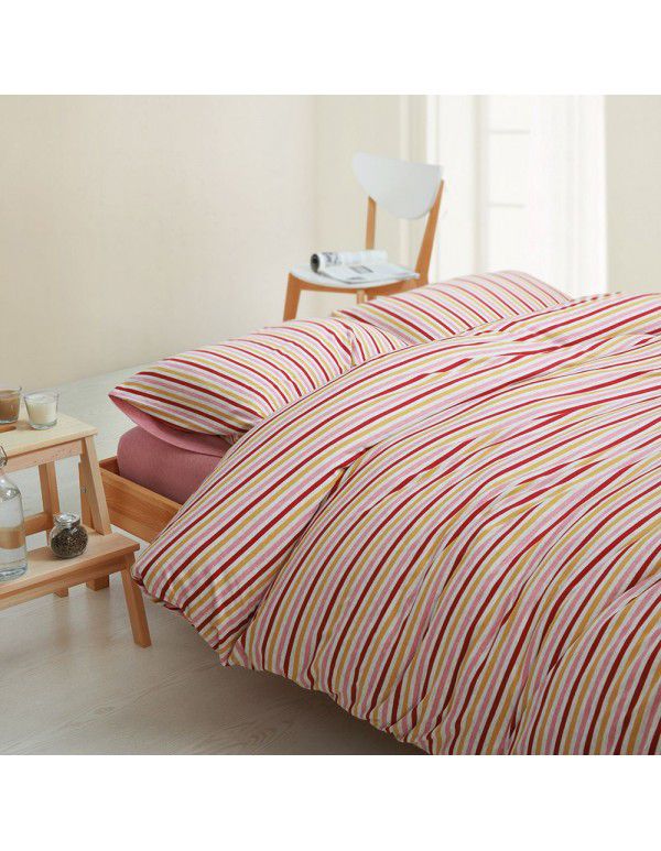 Quilt Cover Indian Cotton Knitted Cotton Quilt Cover Cotton Pillow Case Stripe Set Fitted Sheet Sheet Nantong Home Textile Wholesale