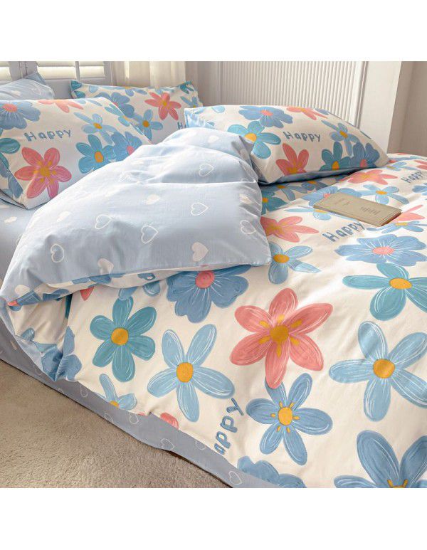 Small fresh cotton 4-piece set, pure cotton 3-piece set, bed sheet, net red dormitory bedding, 4-piece set, wholesale