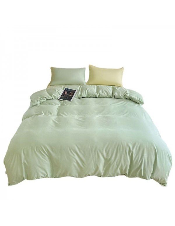 Ins style simple four piece set solid color washed cotton student dormitory three piece bed sheet quilt cover bedding wholesale