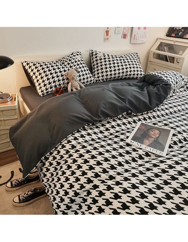Factory direct selling bedding all cotton matted four piece square bed sheet quilt cover three piece simple ins kit