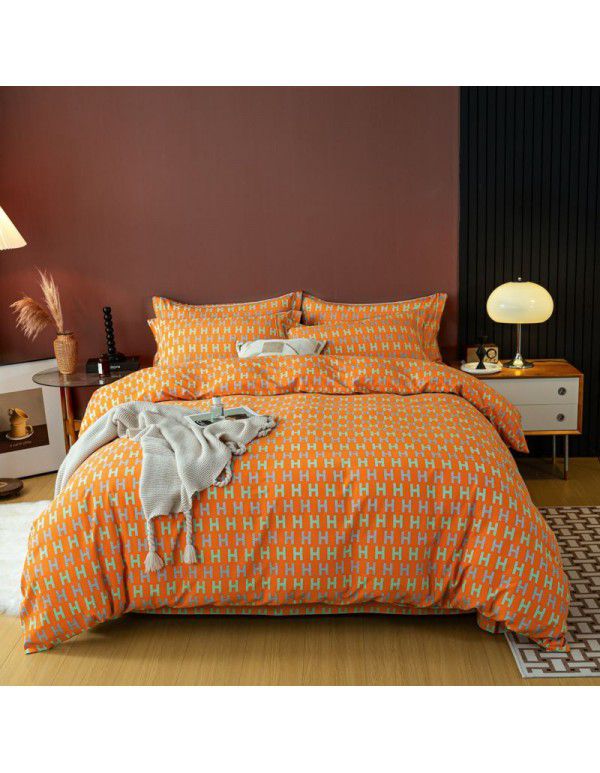 Warm in autumn and winter, pure cotton, thickened, brushed, four piece cotton bed sheet, single quilt cover, bedding, household wholesale