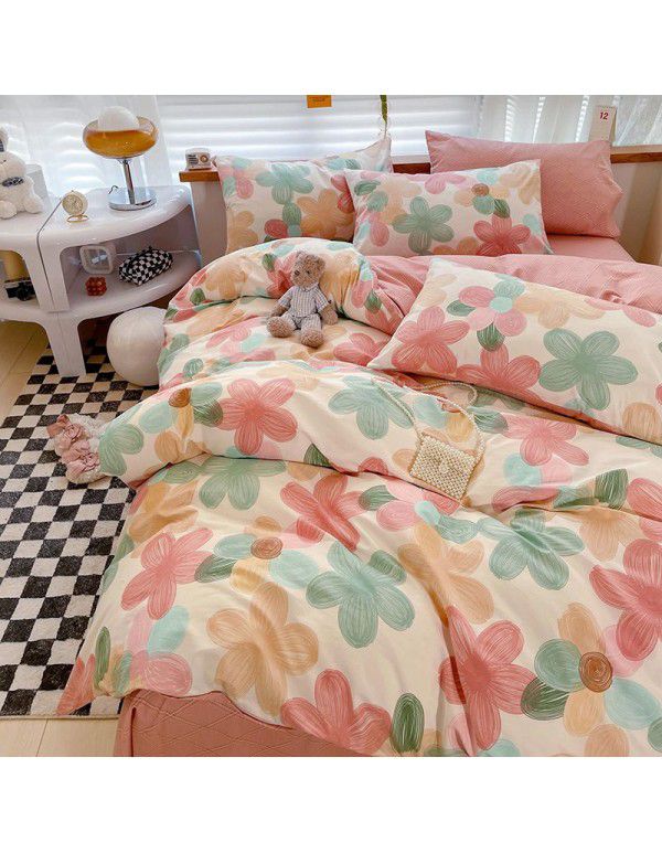 Ins wind small fresh cotton four piece cotton three piece bed sheet