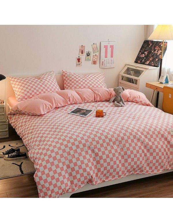 The manufacturer sells directly to Nordic simple spring and autumn wash cotton four piece single double light luxury dormitory bed sheet and quilt cover