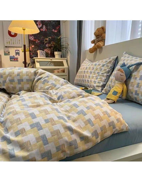 Net red ins zebra pattern quilt cover, 4-piece washable cotton set, simple black and white twin bedding, 3-piece dormitory set
