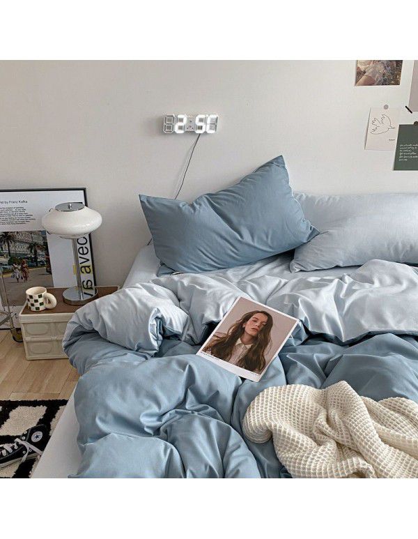 Ins Scandinavian style simple double washing cotton bed four piece set mixed bed sheet quilt cover 4 dormitory three piece set
