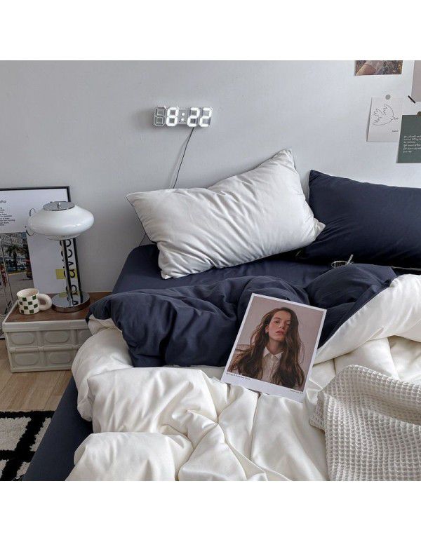 Ins Scandinavian style simple double washing cotton bed four piece set mixed bed sheet quilt cover 4 dormitory three piece set