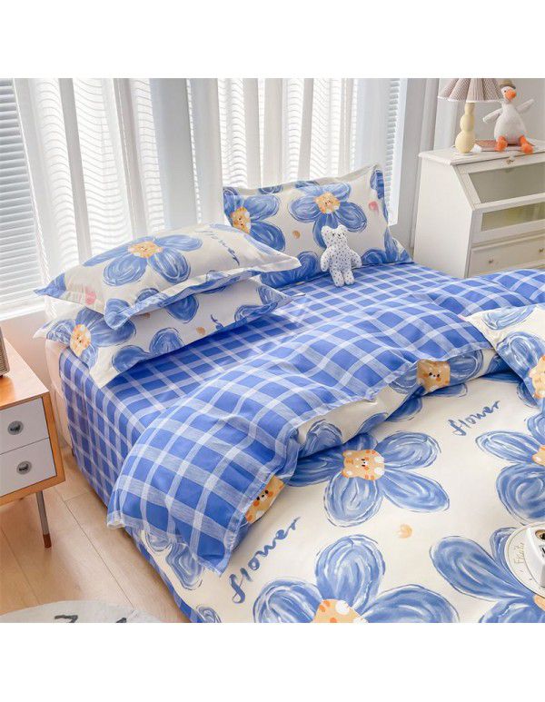 Cotton brushed four piece fitted sheet small fresh thickened sheet quilt cover three piece bedding gift wholesale