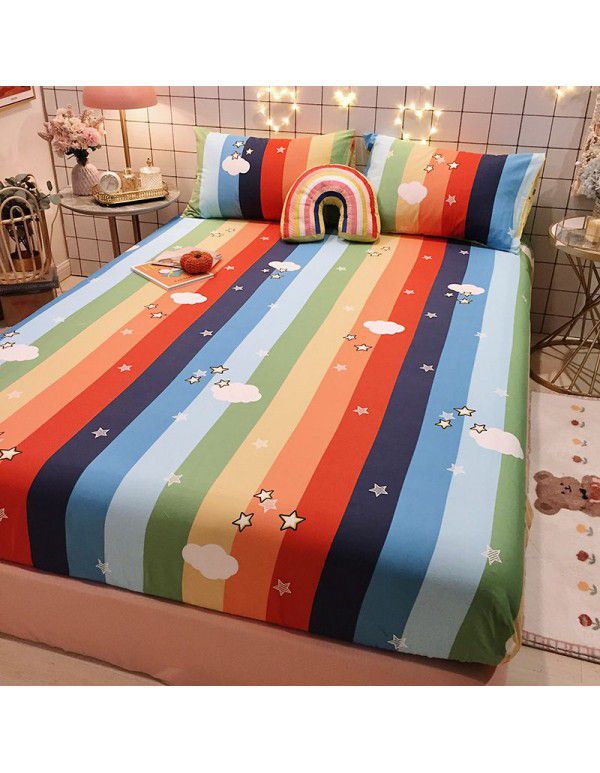 Small fresh cotton 120x200 fitted sheet cotton sheet pillowcase Simmons protective cover 150x200 enlarged bedspread