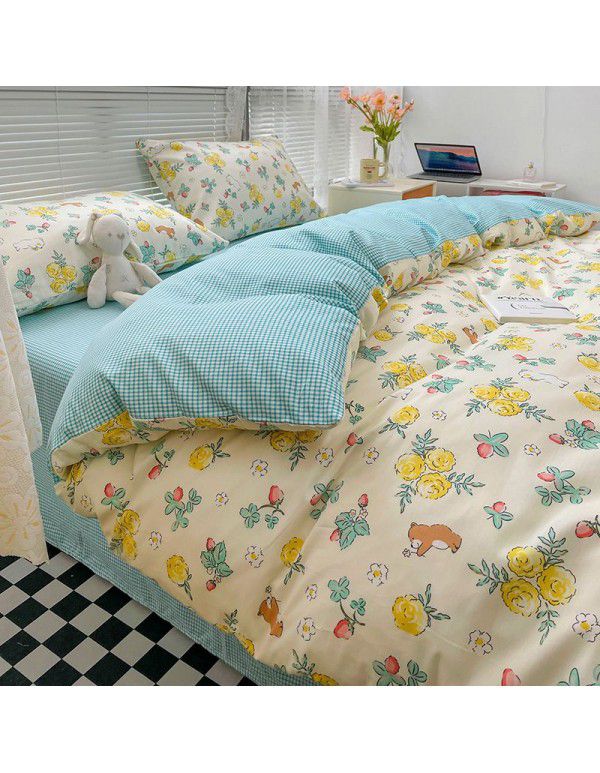 Wholesale of all cotton small fresh four piece sets of single and double student dormitories, all cotton printed sheets, quilt covers, gifts, three piece sets