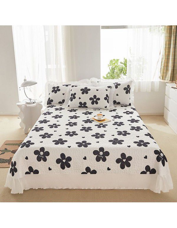 Small fresh printed bed cover with cotton chiffon lace bed cover bedspread single piece all-purpose bed cover kit wholesale