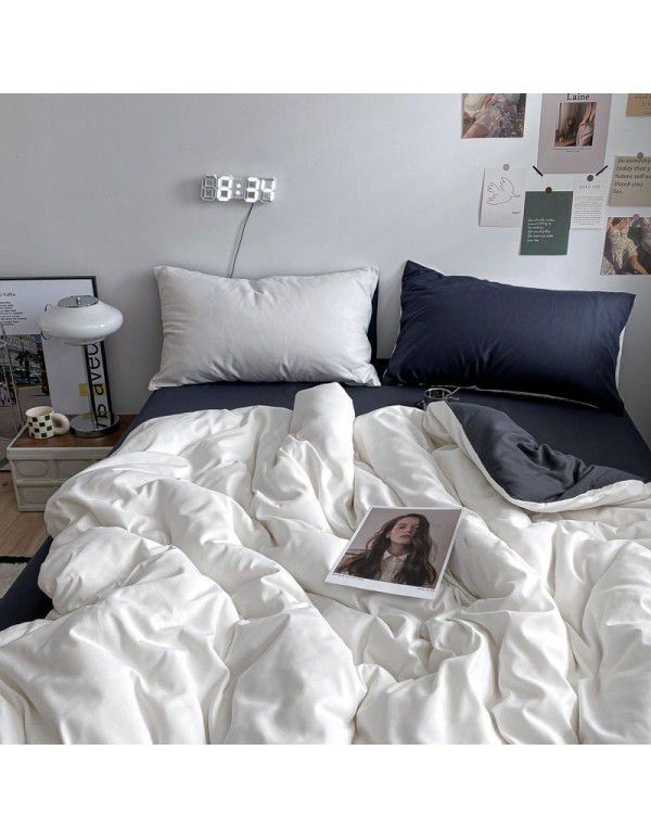 Ins Scandinavian style simple double washing cotton bed four piece set mixed bed sheet quilt cover 4 dormitory three piece set