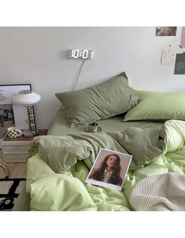 Ins Scandinavian style simple double washing cotton bed four piece set mixed bed sheet quilt cover 4 dormitory three piece set