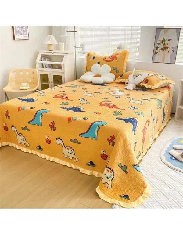 Autumn and winter thickened milk velvet bed cover quilted warm bed sheet crystal velvet blanket machine washable one hair substitute