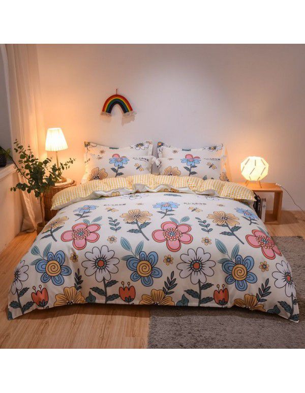 Hengyuan sample pure cotton brushed four piece set thickened warm bed sheet quilt cover four piece set student dormitory three piece set wholesale