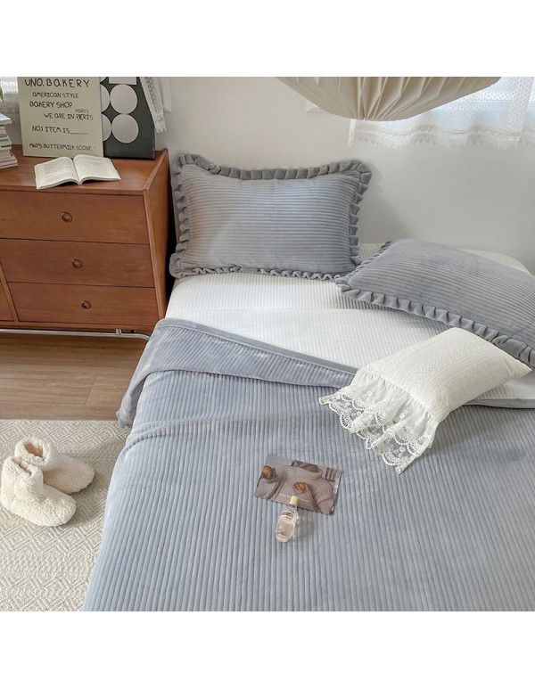 Simple and thickened Korean milk pile bed cover 3-piece quilted quilted quilted quilted bed sheet anti-static single piece blanket