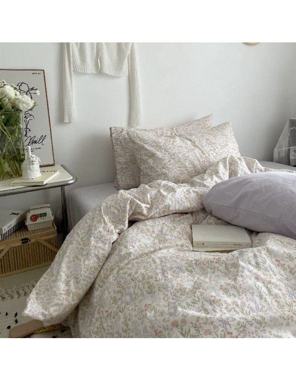 Korean retro floral idyllic cotton 4-piece bed set cotton sheet quilt cover fitted sheet 3-piece bed set