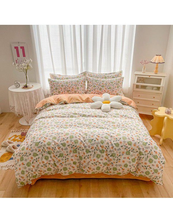Wholesale thickened cotton matted four piece set spring and autumn cotton bed sheets and quilts, one piece of bedding