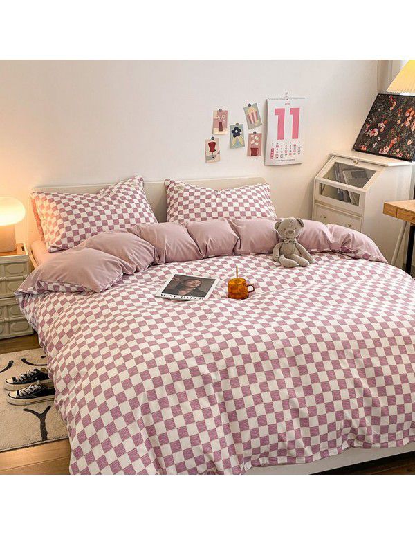 The manufacturer sells directly to Nordic simple spring and autumn wash cotton four piece single double light luxury dormitory bed sheet and quilt cover