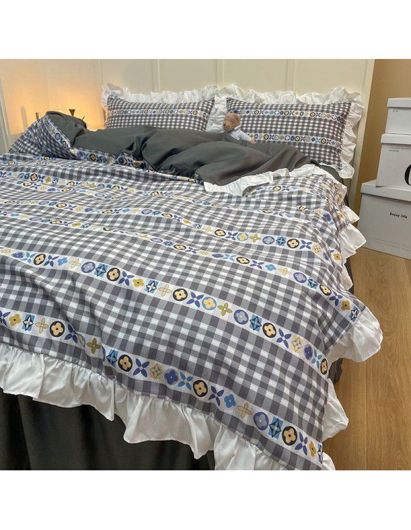The manufacturer directly sells Korean lace 4-piece set of 60 Australian cotton bed sheets in small wind and fresh quilt cover gifts for sale