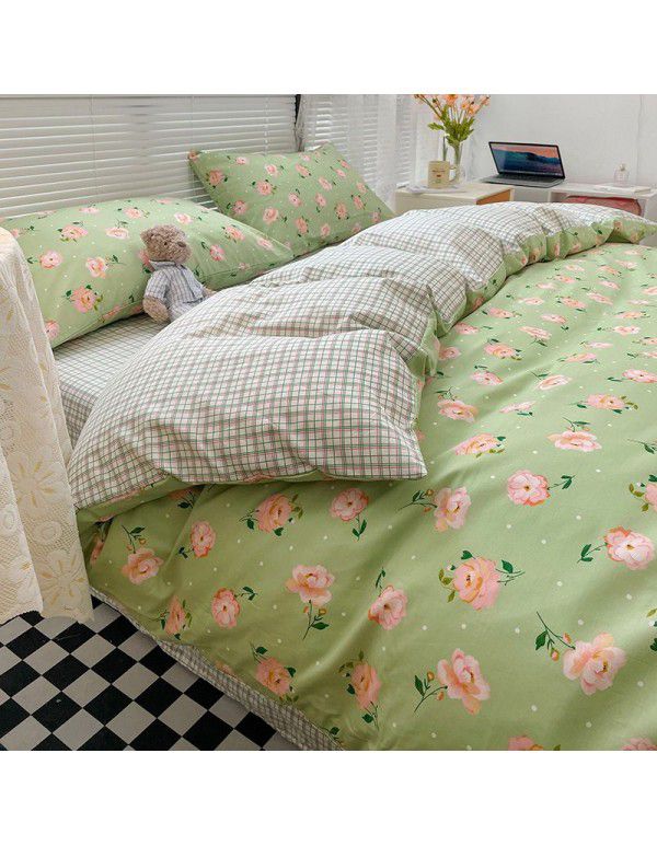 Wholesale of all cotton small fresh four piece sets of single and double student dormitories, all cotton printed sheets, quilt covers, gifts, three piece sets