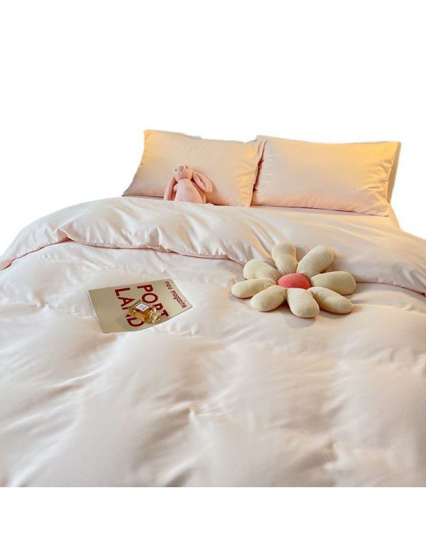 Luxurious Ice 4-Piece Nude Sleeping Silk Sheet and Quilt Cover 3-Piece Bedding Set Summer Style