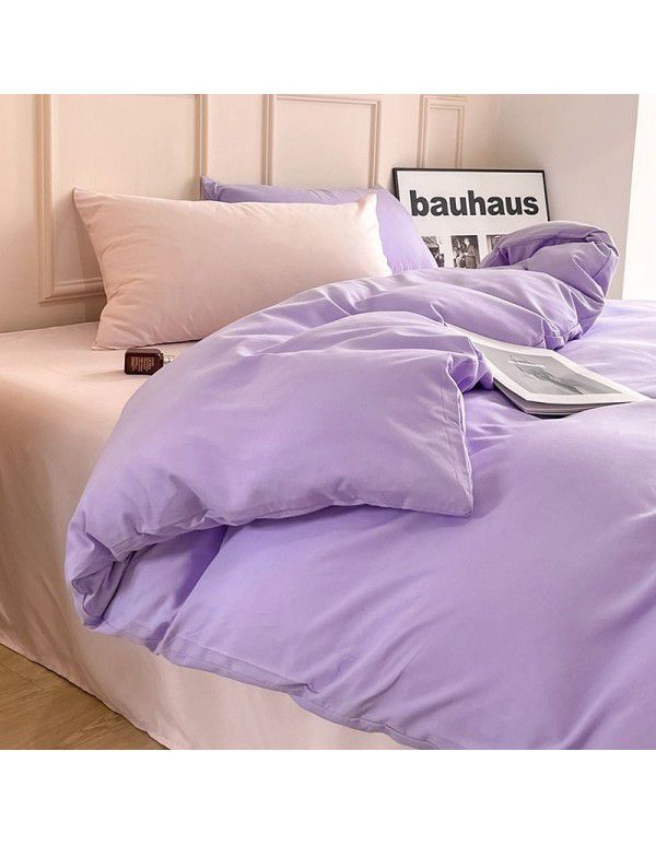 Ins style simple four piece set solid color washed cotton student dormitory three piece bed sheet quilt cover bedding wholesale