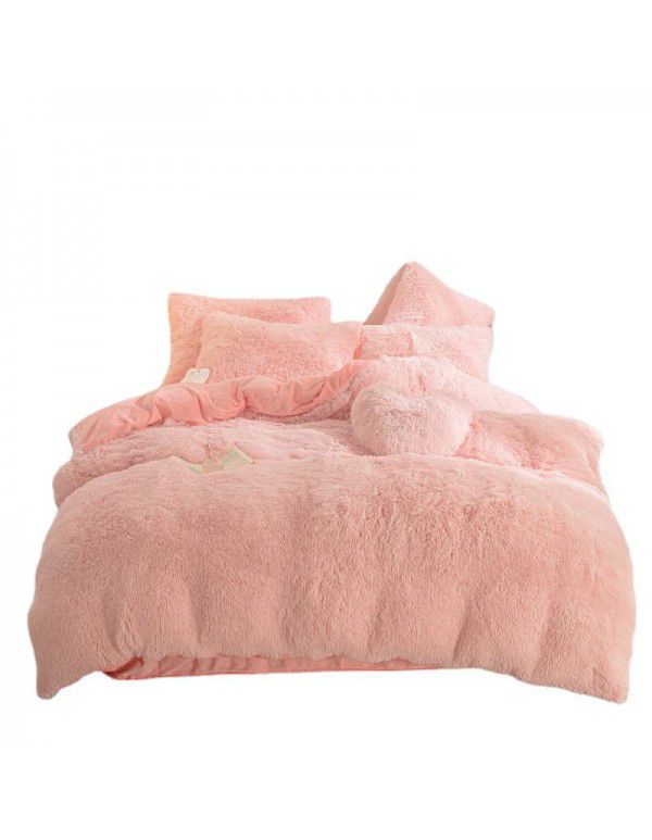 Mink four piece warm and comfortable princess style long plush three piece solid color bed sheet