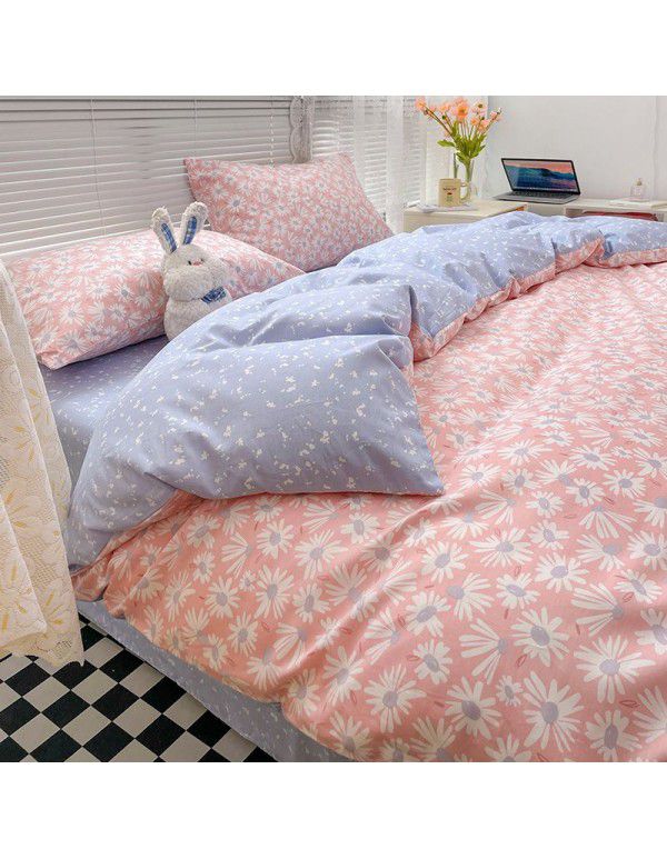 Wholesale of all cotton small fresh four piece sets of single and double student dormitories, all cotton printed sheets, quilt covers, gifts, three piece sets