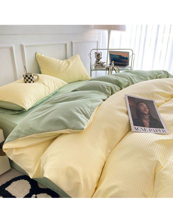 Summer waffle four piece washing cotton sheet quilt cover non cotton cotton bedding college dormitory 3