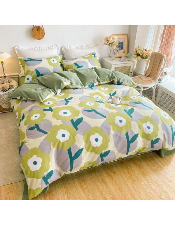 100% cotton four piece set cotton sheet quilt cover student dormitory quilt cover fitted sheet spring summer bed three piece set