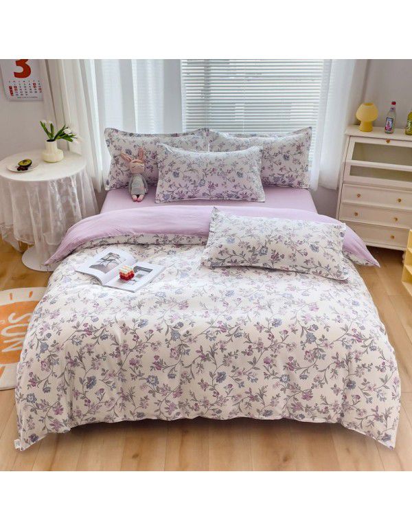 Wholesale all cotton thickened four piece set, all cotton brushed three piece set, student dormitory bed sheet and quilt cover, one for distribution