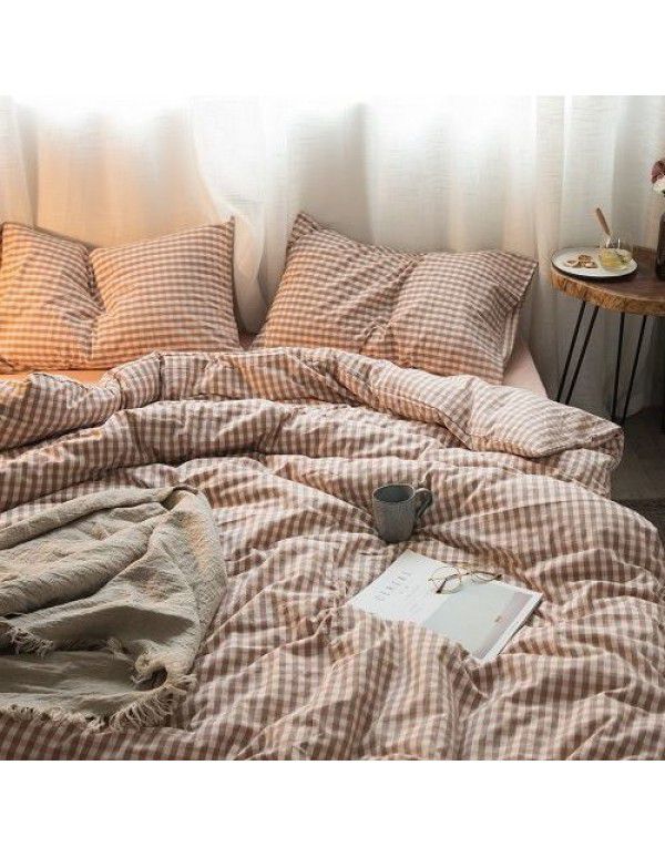 Nordic Style Simple Gentleman Men's Grey Duvet Cover Bedding Set of 4 Pieces Solid Color Sheet Grid Dormitory Set of 3 Pieces