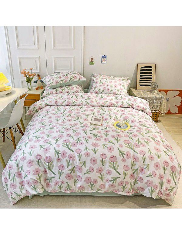 Ins wind small fresh cotton four piece cotton three piece bed sheet