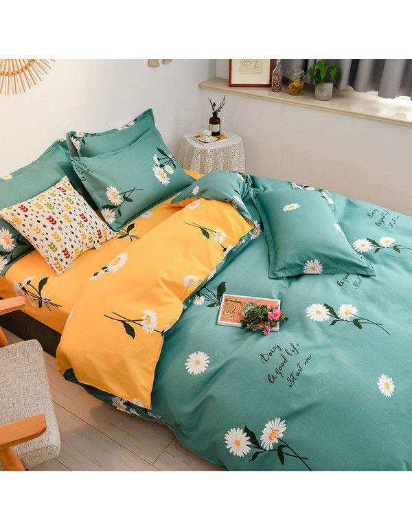 Cotton brushed four piece fitted sheet small fresh thickened sheet quilt cover three piece bedding gift wholesale