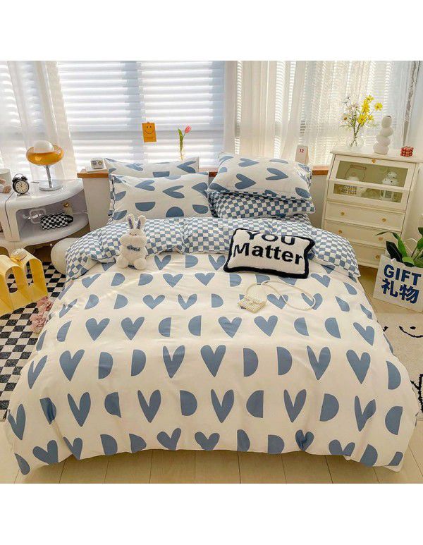 Hot selling ins Pastoral 60 Thread Count Cotton 4-Piece Set Printed Cotton Small Fresh Flat Sheet Quilt Cover Fitted Sheet Set Postage Package