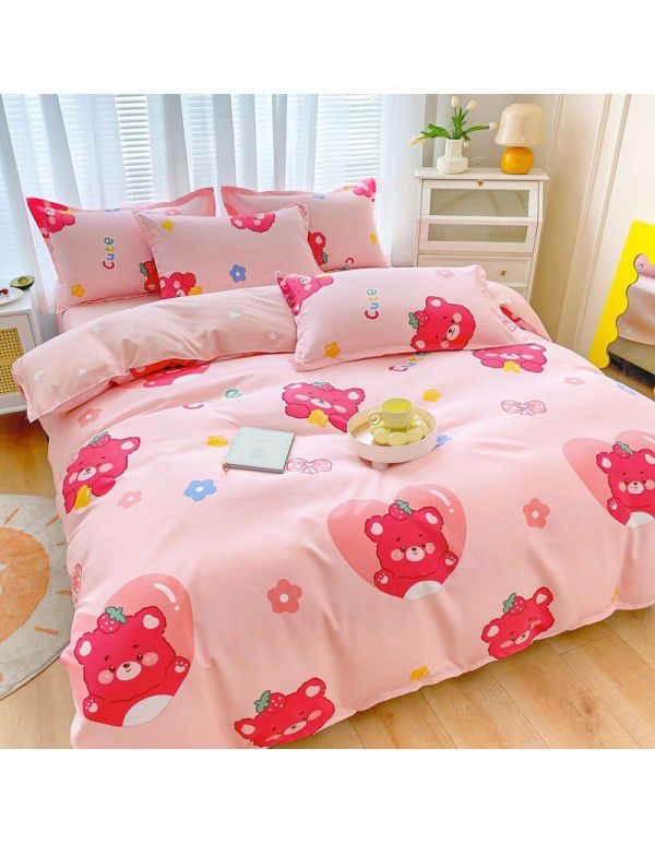 Cotton brushed four piece fitted sheet small fresh thickened sheet quilt cover three piece bedding gift wholesale