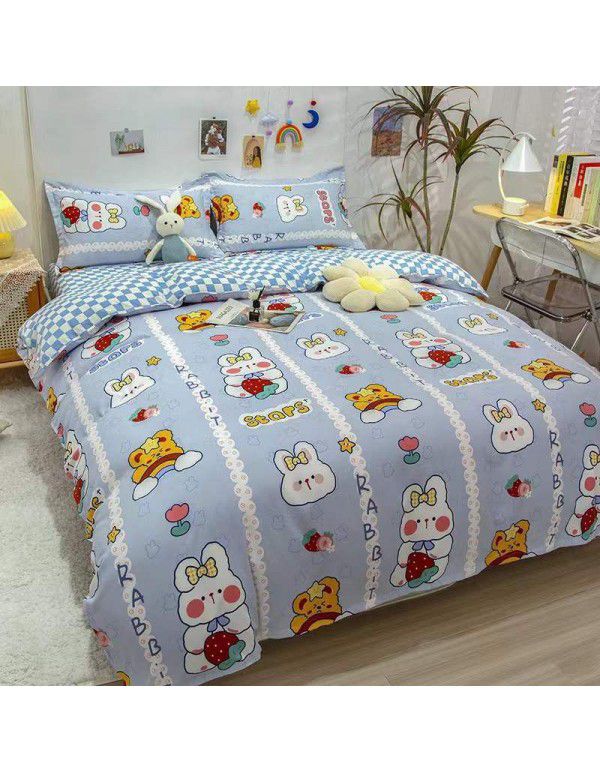 Type A pure cotton four piece cotton wholesale ins style fitted sheet thickened sheet quilt cover three piece set