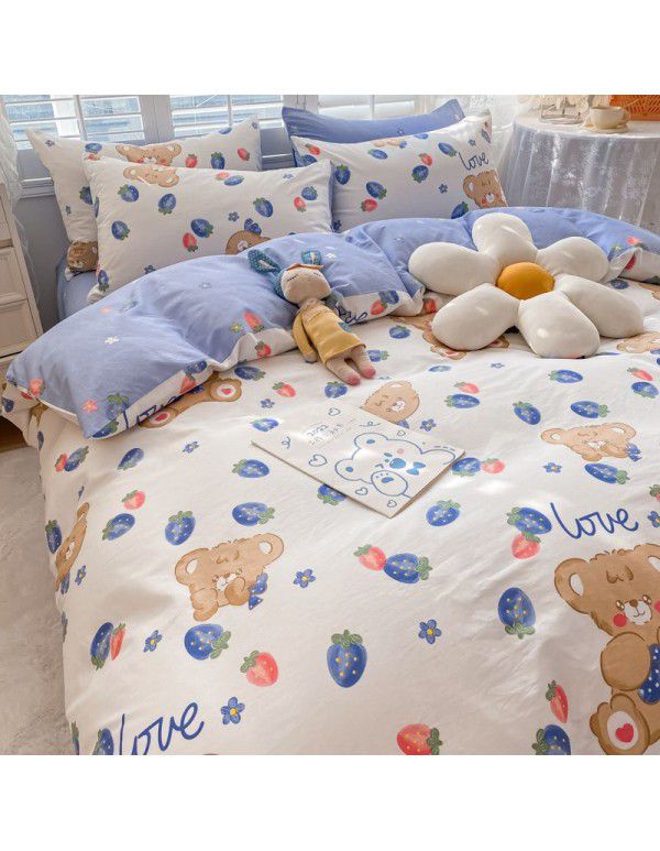  spring new ins cartoon pure cotton bedding four piece cotton children's sheet quilt cover three piece set