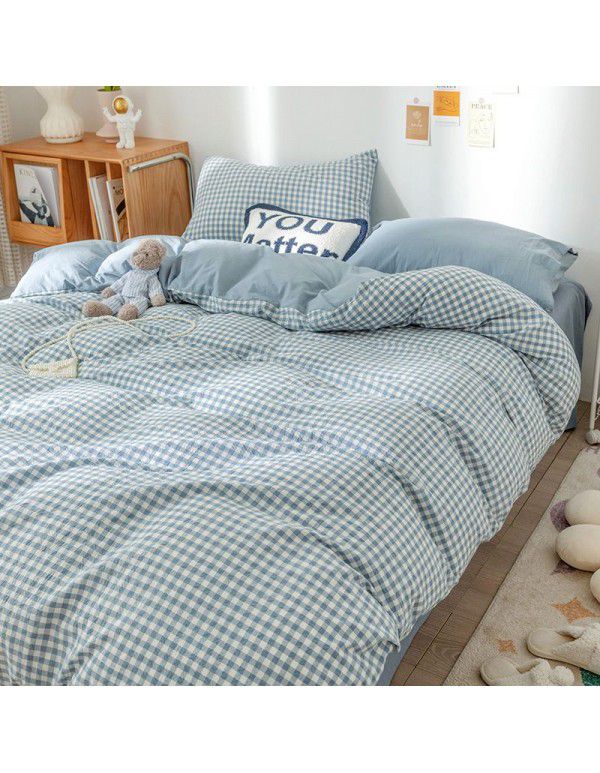 Korean version brushed single quilt cover single quilt quilt cover student dormitory washable cotton bed sheet women's four piece quilt cover